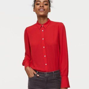 LOFT Red, Wide Cuff, Utility Blouse, XS